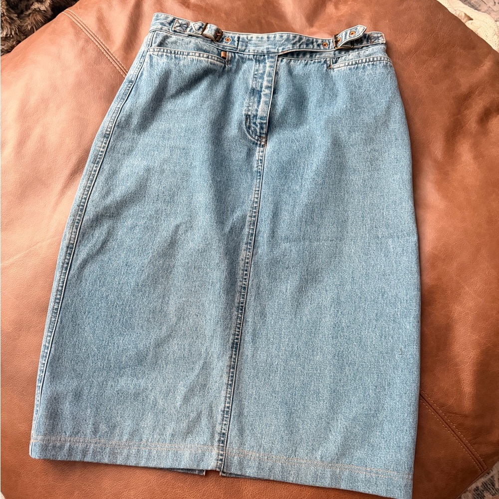 Vintage Ralph Lauren Light Blue Denim Pencil Skirt - Women